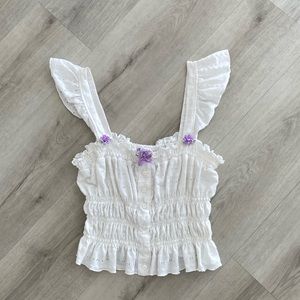 Eyelet Ruffled Crop Top